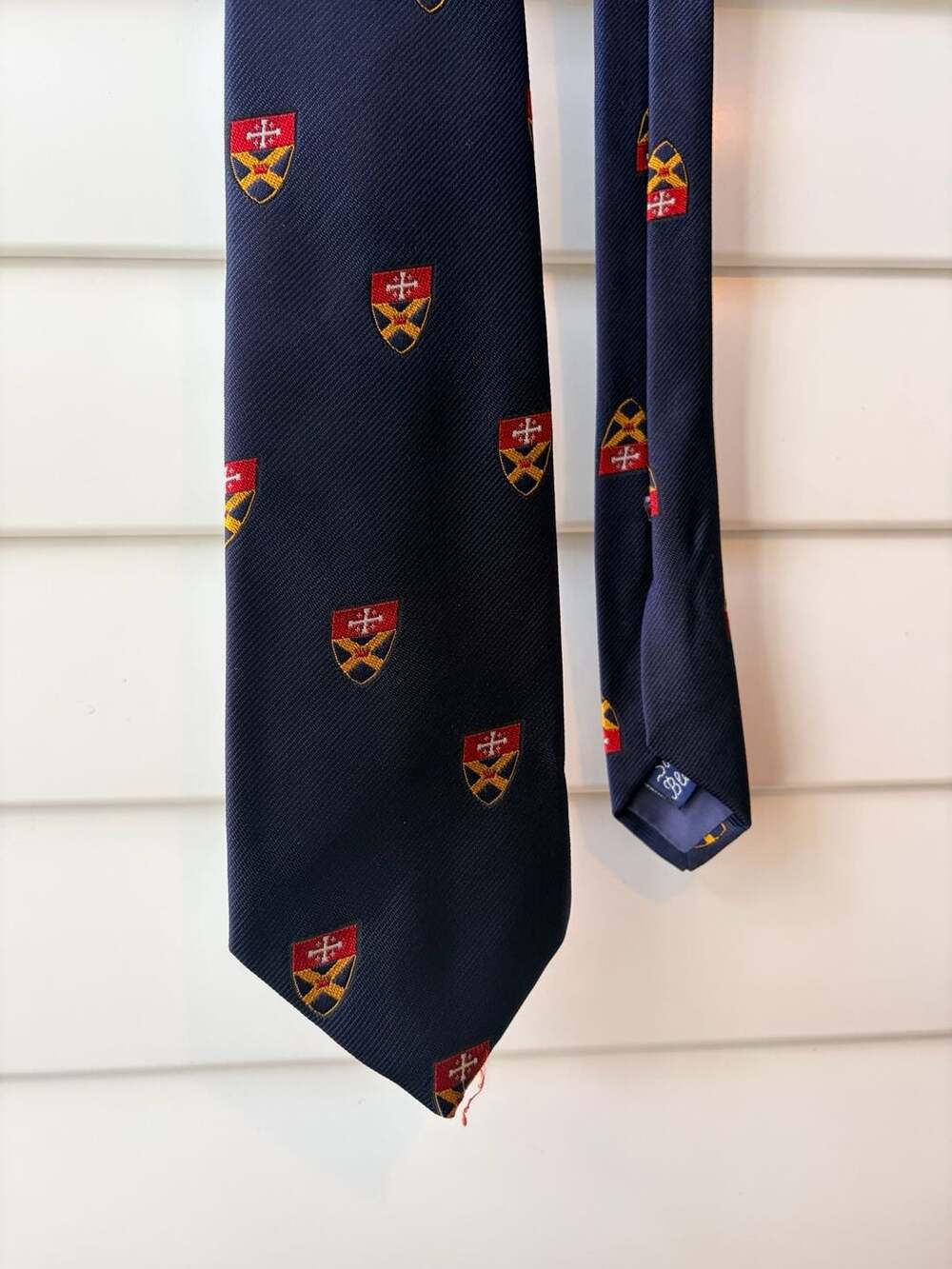 Collegiate Prep Academic University Crest Silk Blend Necktie Navy Red Gold